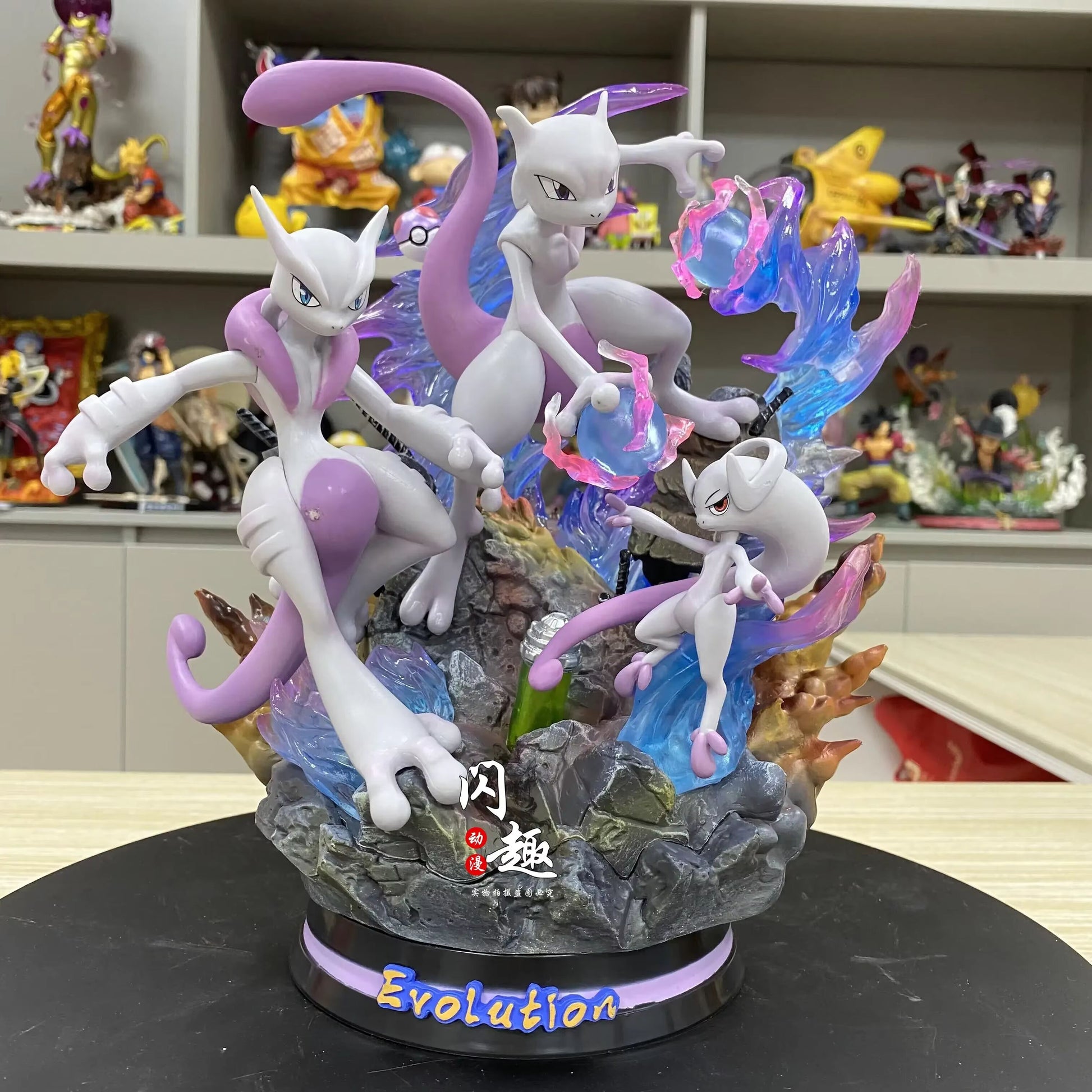 🌀 Mewtwo, Mega Mewtwo X & Mega Mewtwo Y Professional Pokemon Evolution Figure Set, LED Light 💡 PVC Model Deluxe Collection