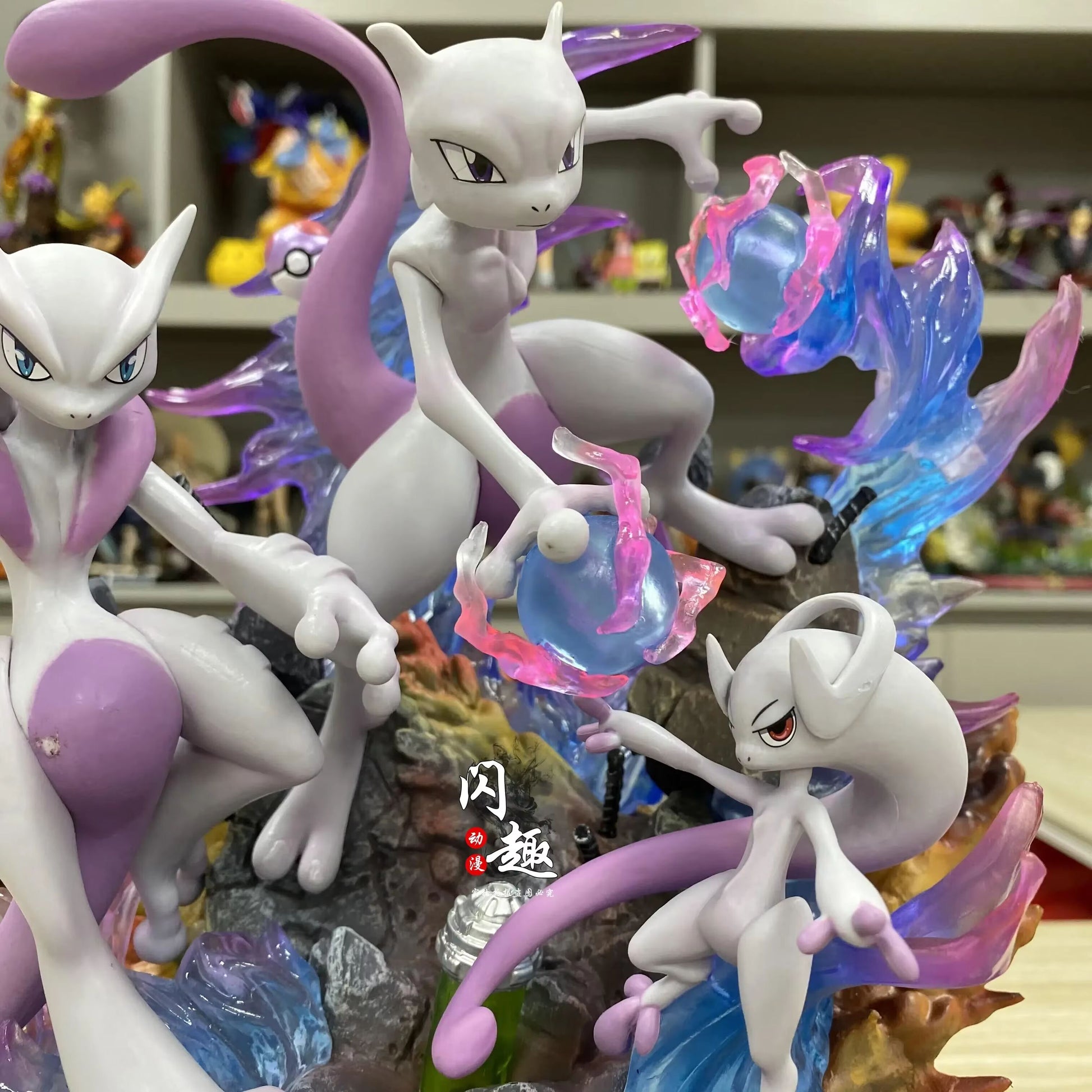 🌀 Mewtwo, Mega Mewtwo X & Mega Mewtwo Y Professional Pokemon Evolution Figure Set, LED Light 💡 PVC Model Deluxe Collection