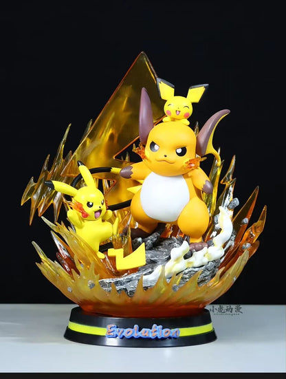 ⚡9,4" Pichu, Pikachu & Raichu Family Professional Pokemon Evolution Figure Set, LED Light 💡 PVC Model Deluxe Collection