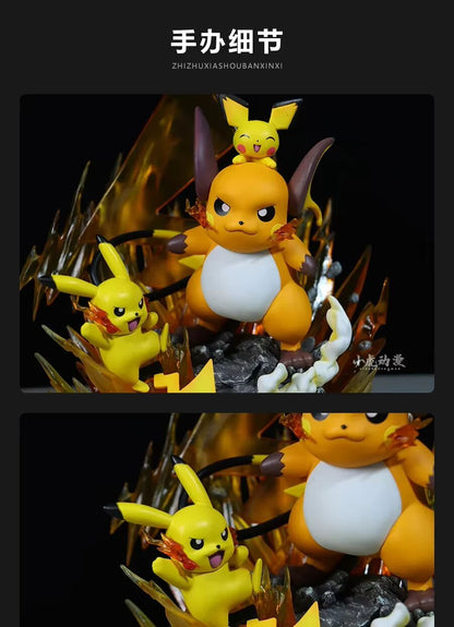 ⚡9,4" Pichu, Pikachu & Raichu Family Professional Pokemon Evolution Figure Set, LED Light 💡 PVC Model Deluxe Collection