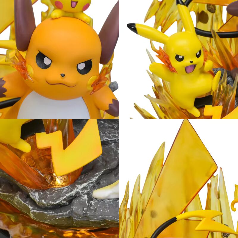 ⚡9,4" Pichu, Pikachu & Raichu Family Professional Pokemon Evolution Figure Set, LED Light 💡 PVC Model Deluxe Collection