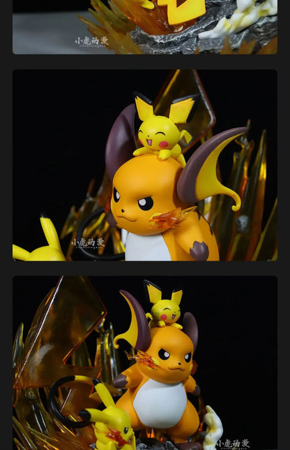 ⚡9,4" Pichu, Pikachu & Raichu Family Professional Pokemon Evolution Figure Set, LED Light 💡 PVC Model Deluxe Collection