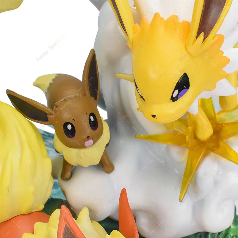 💧⚡🔥 10,2" Eeve, Vaporeon, Jolteon & Flareon Family Professional Pokemon Evolution Figure Set, LED Light 💡 PVC Model Deluxe Collection