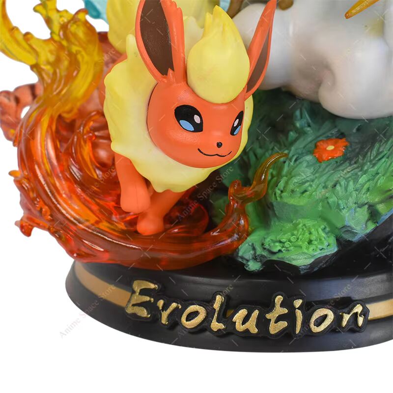 💧⚡🔥 10,2" Eeve, Vaporeon, Jolteon & Flareon Family Professional Pokemon Evolution Figure Set, LED Light 💡 PVC Model Deluxe Collection