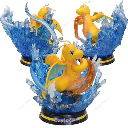 🐉 8,5" Dratini, Dragonair & Dragonite Family Professional Pokemon Evolution Figure Set, LED Light 💡 PVC Model Deluxe Collection