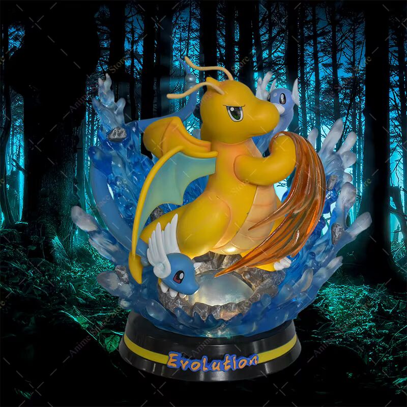 🐉 8,5" Dratini, Dragonair & Dragonite Family Professional Pokemon Evolution Figure Set, LED Light 💡 PVC Model Deluxe Collection