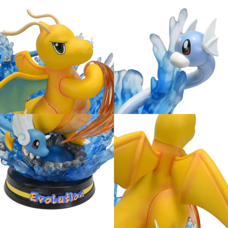 🐉 8,5" Dratini, Dragonair & Dragonite Family Professional Pokemon Evolution Figure Set, LED Light 💡 PVC Model Deluxe Collection