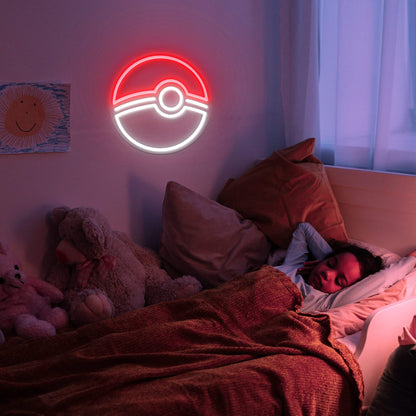 Pokeball Neon Logo LED Night Light - Custom Gaming Room Decor and Party Sign