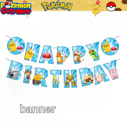 Pokemon Happy Birthday Banner Party Decoration Pikachu Flag Banner Baby Shower Kids Boys Favors Gifts for Party Decor Supplies