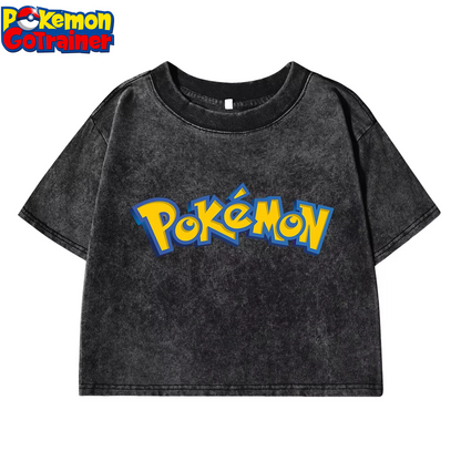 Pokemon Disney Tee Shirt Women'S Summer American Retro Cotton Soft Tees Fitting Loose Short Lovely T Shirt Crop O-Neck Tops