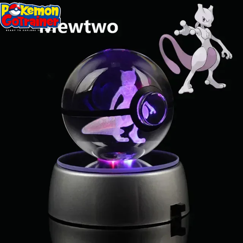 "Charmander 3D Crystal Ball Pokémon Figurine with LED Light Base - Collectible Model Featuring Pikachu and Mewtwo - Ideal Gift for Kids"