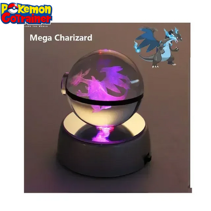 "Charmander 3D Crystal Ball Pokémon Figurine with LED Light Base - Collectible Model Featuring Pikachu and Mewtwo - Ideal Gift for Kids"