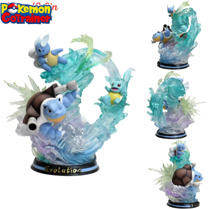 9,8" Squirtle, Wartortle & Blastoise Family Professional Pokemon Evolution Figure Set, PVC Model Deluxe Collection