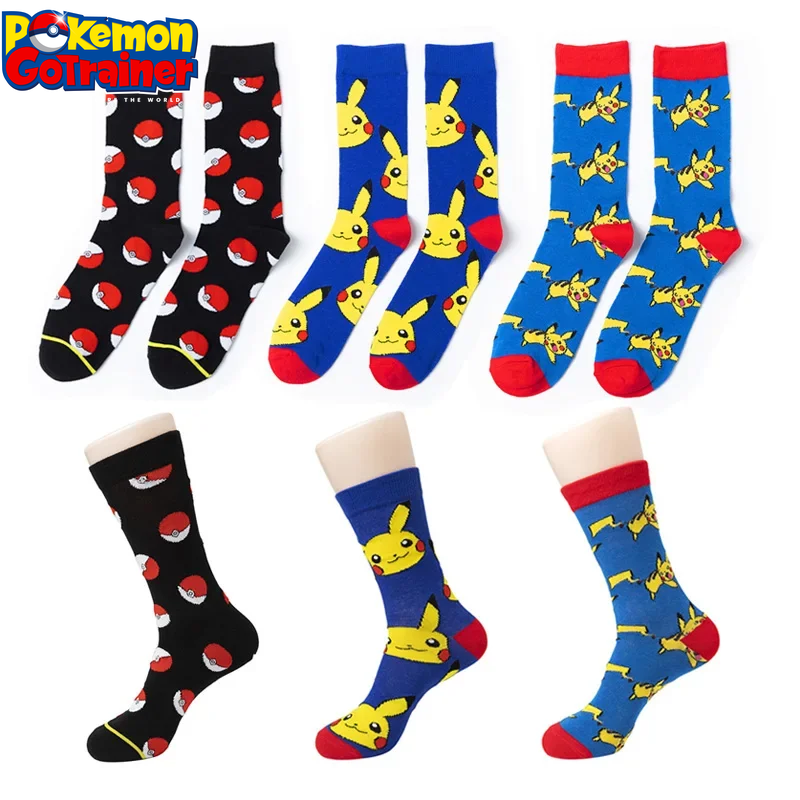 Anime Pokemon Stockings for Men Women Kids Pikachu Action Figure Large Size Elastic Casual Sports Long Socks in Cotton Toys Gift