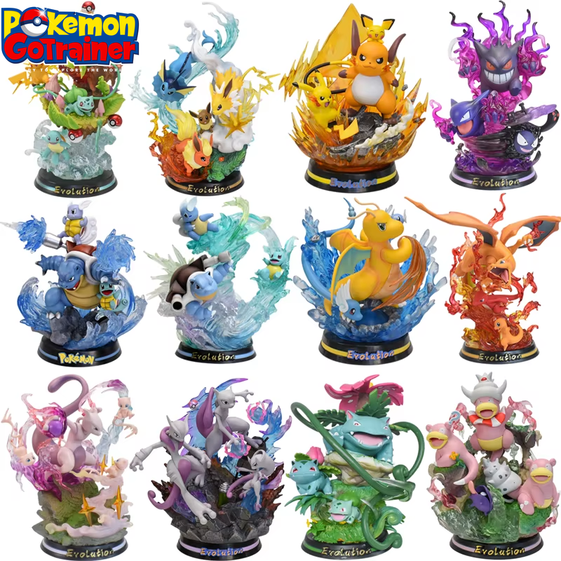 ⚡9,4" Pichu, Pikachu & Raichu Family Professional Pokemon Evolution Figure Set, LED Light 💡 PVC Model Deluxe Collection