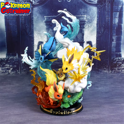 💧⚡🔥 10,2" Eeve, Vaporeon, Jolteon & Flareon Family Professional Pokemon Evolution Figure Set, LED Light 💡 PVC Model Deluxe Collection