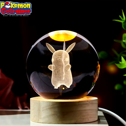 3D Crystal Ball Night Light Featuring Pikachu, Kuromi, and Hello Kitty - Laser Carved Children's Gift (6cm)