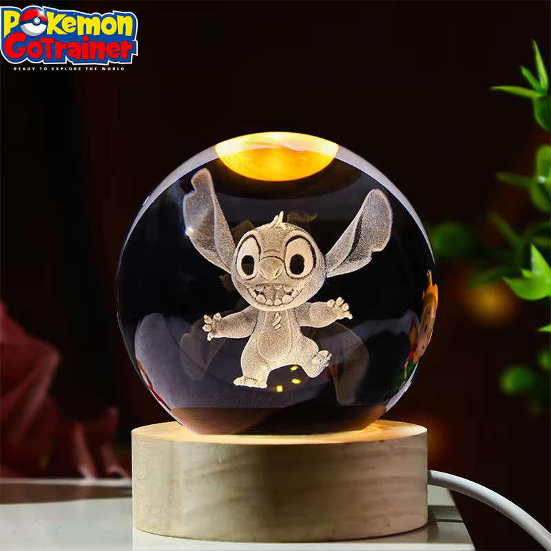 3D Crystal Ball Night Light Featuring Pikachu, Kuromi, and Hello Kitty - Laser Carved Children's Gift (6cm)