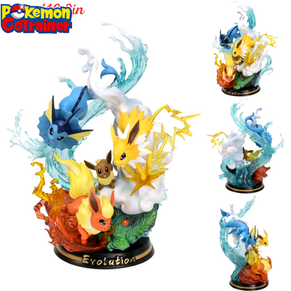 💧⚡🔥 10,2" Eeve, Vaporeon, Jolteon & Flareon Family Professional Pokemon Evolution Figure Set, LED Light 💡 PVC Model Deluxe Collection