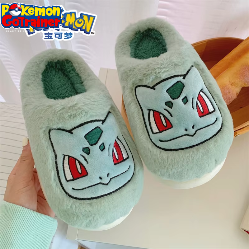 Genuine Pokémon Snorlax Plush Cotton Slippers for Men and Women - Autumn and Winter Fashion Home Footwear