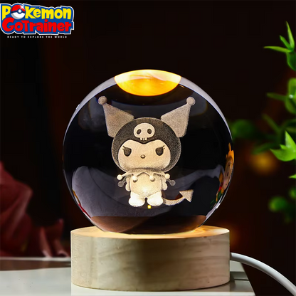 3D Crystal Ball Night Light Featuring Pikachu, Kuromi, and Hello Kitty - Laser Carved Children's Gift (6cm)