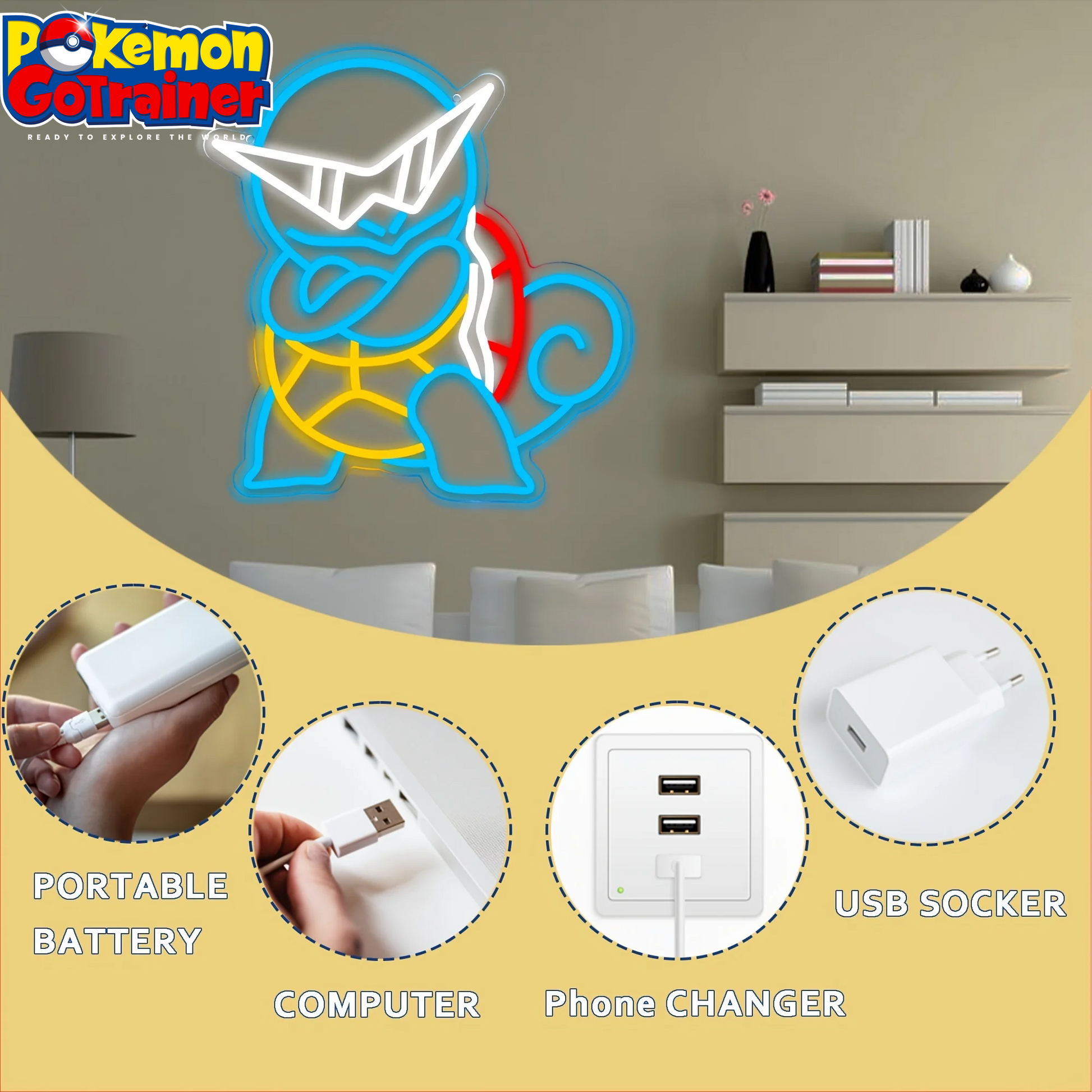 🌟 Light Up Your Space with the Squirtle Anime Neon Sign! 🌟 USB-Powered Night Light for Game Room, Bedroom, Man Cave, Bar, Kids Room, and Club Decor