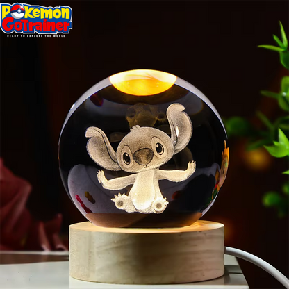 3D Crystal Ball Night Light Featuring Pikachu, Kuromi, and Hello Kitty - Laser Carved Children's Gift (6cm)