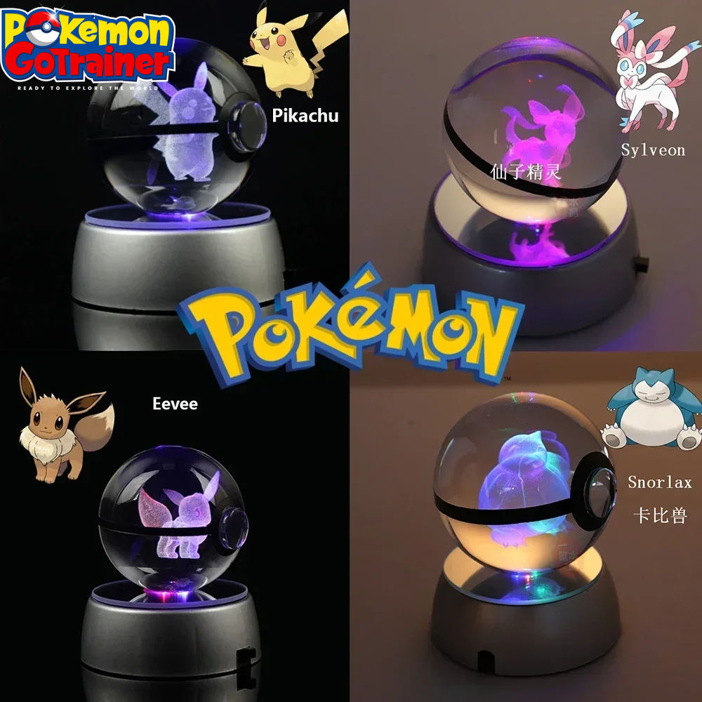 "Charmander 3D Crystal Ball Pokémon Figurine with LED Light Base - Collectible Model Featuring Pikachu and Mewtwo - Ideal Gift for Kids"