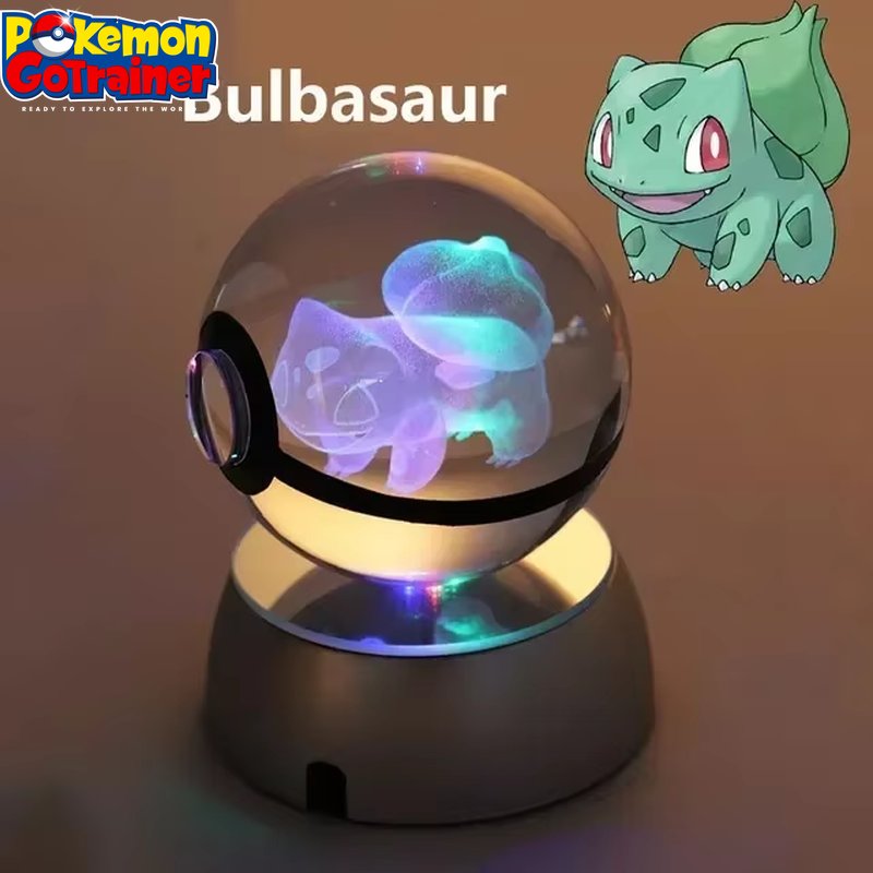 "Charmander 3D Crystal Ball Pokémon Figurine with LED Light Base - Collectible Model Featuring Pikachu and Mewtwo - Ideal Gift for Kids"