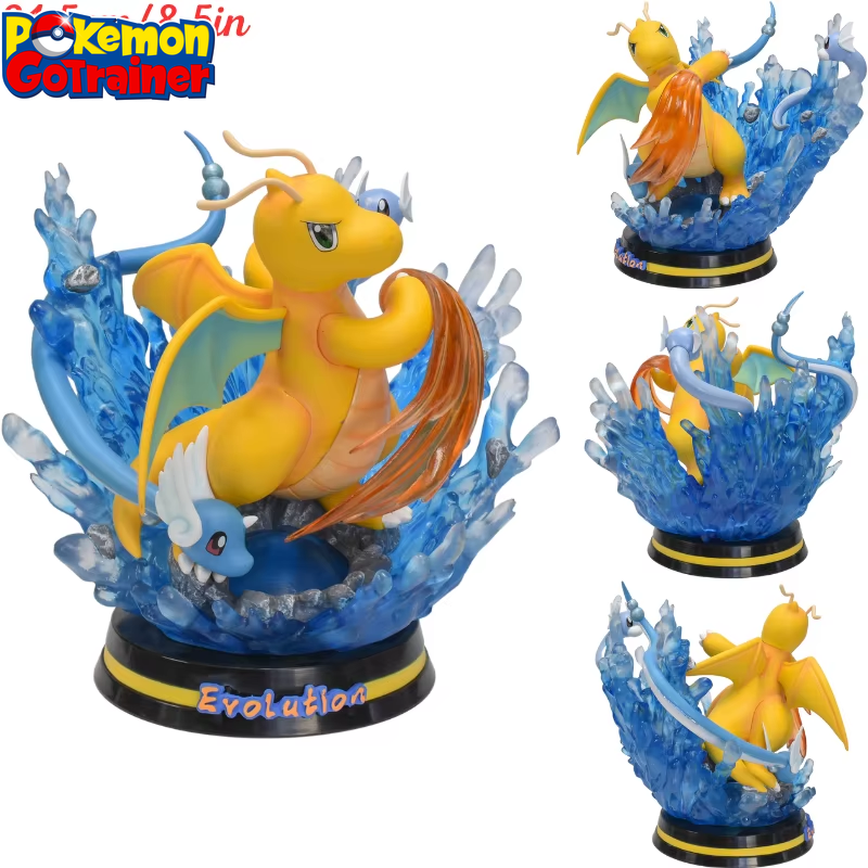 🐉 8,5" Dratini, Dragonair & Dragonite Family Professional Pokemon Evolution Figure Set, LED Light 💡 PVC Model Deluxe Collection