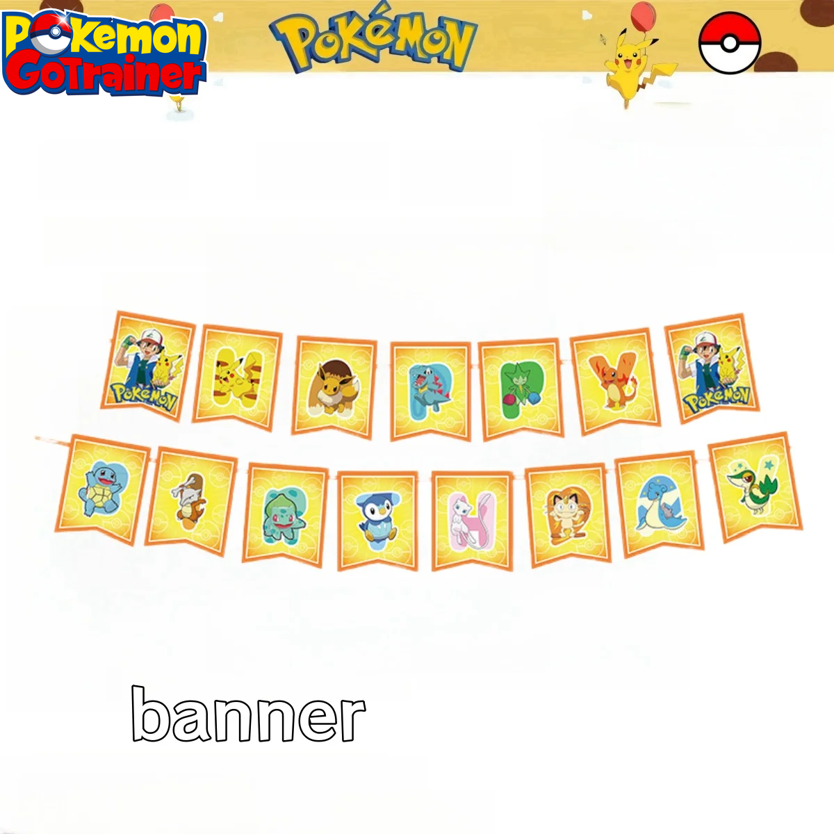 Pokemon Happy Birthday Banner Party Decoration Pikachu Flag Banner Baby Shower Kids Boys Favors Gifts for Party Decor Supplies