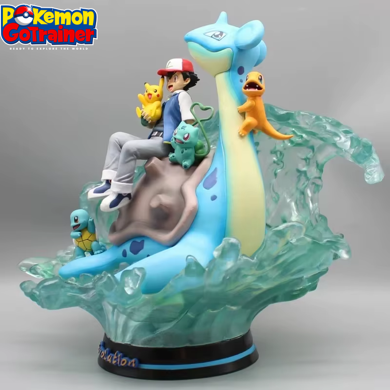 30cm Pokémon Lapras Ash Ketchum Collectible Figure with Pikachu, Squirtle, Charmander, and Bulbasaur - PVC Action Model Toy