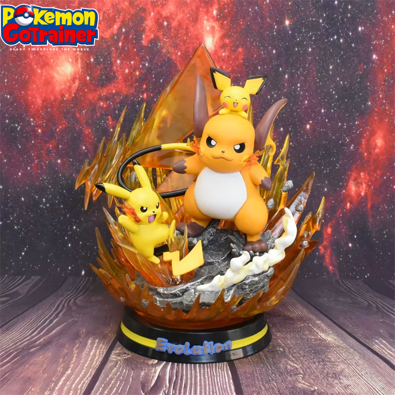 ⚡9,4" Pichu, Pikachu & Raichu Family Professional Pokemon Evolution Figure Set, LED Light 💡 PVC Model Deluxe Collection