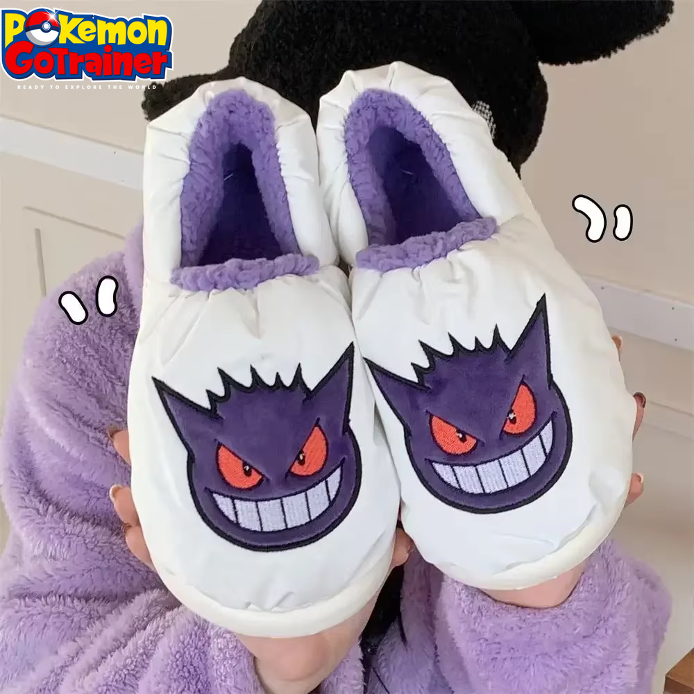 Kawaii Cartoon-Inspired Pikachu, Gengar, and Squirtle Plush Slippers - Thickened Warm Home Footwear for Couples, Ideal for Autumn and Winter