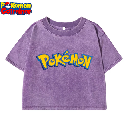 Pokemon Disney Tee Shirt Women'S Summer American Retro Cotton Soft Tees Fitting Loose Short Lovely T Shirt Crop O-Neck Tops