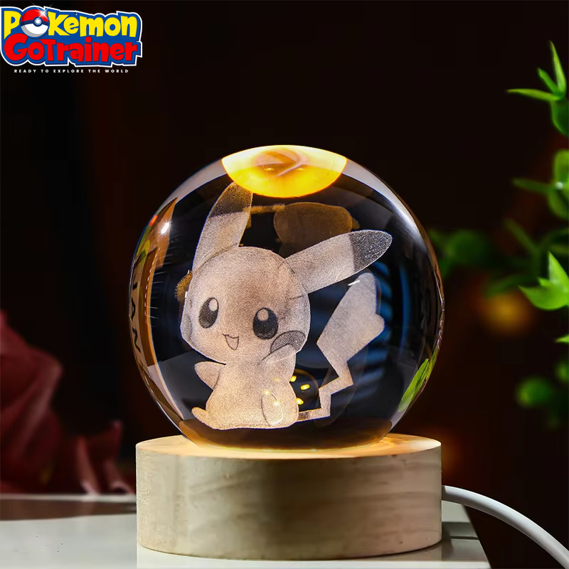 3D Crystal Ball Night Light Featuring Pikachu, Kuromi, and Hello Kitty - Laser Carved Children's Gift (6cm)