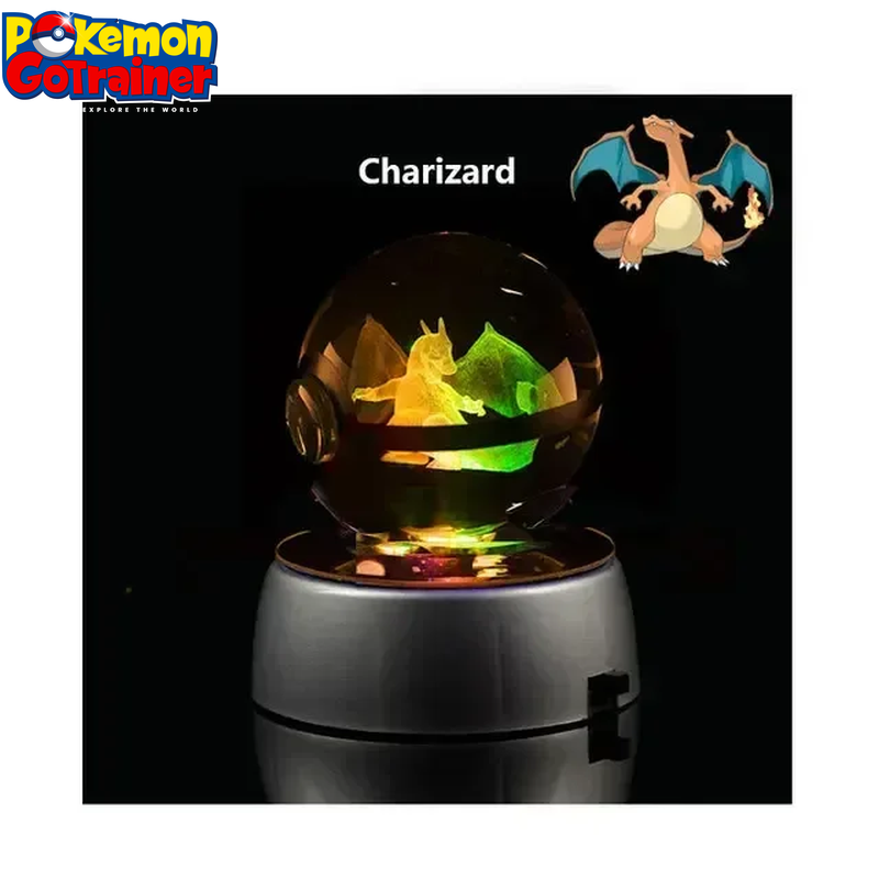 "Charmander 3D Crystal Ball Pokémon Figurine with LED Light Base - Collectible Model Featuring Pikachu and Mewtwo - Ideal Gift for Kids"