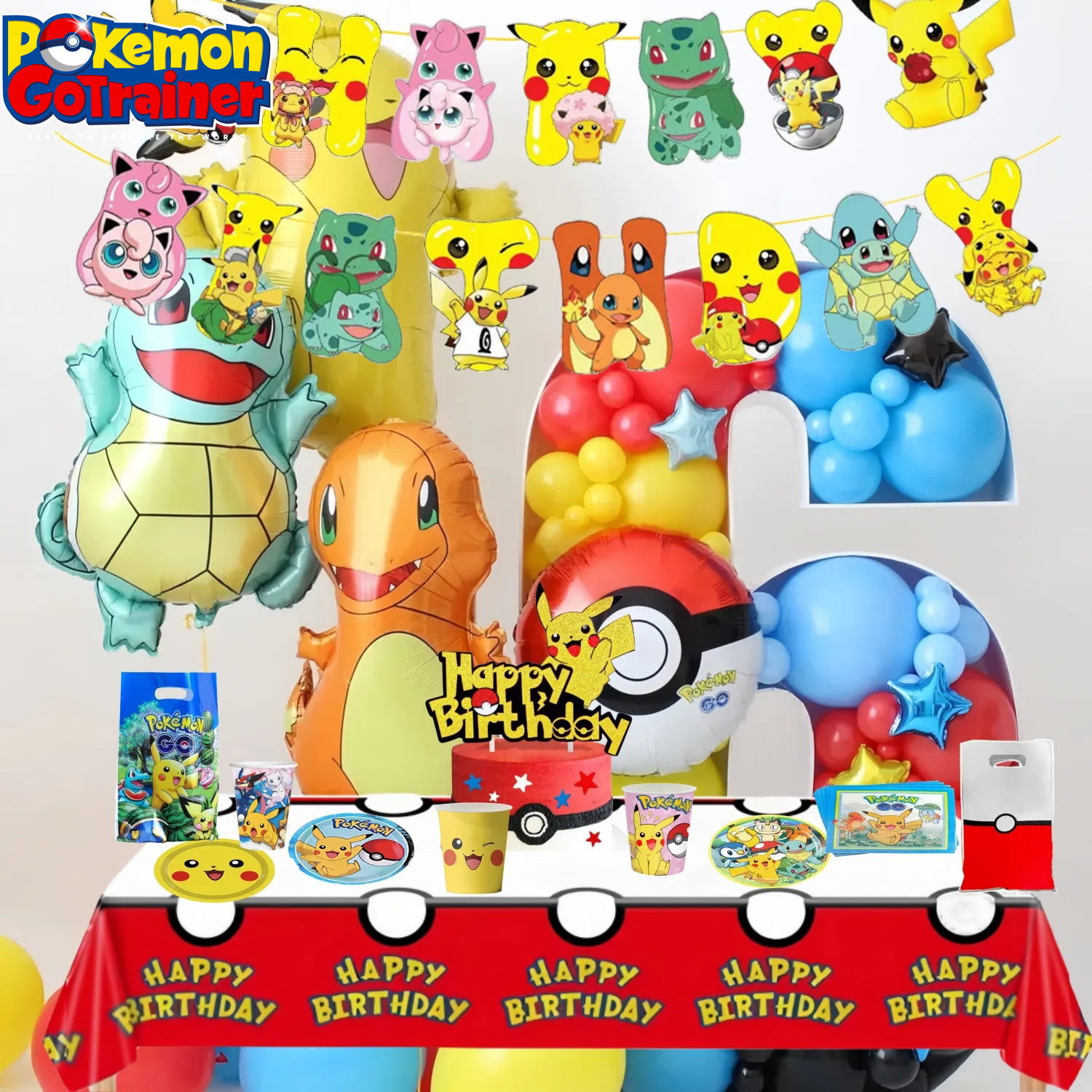 Pokemon Birthday Party Decoration Pikachu Tablecloth Cup Plate Napkin Gift Bag Baby Shower Kids Favors Gifts for Party Supplies