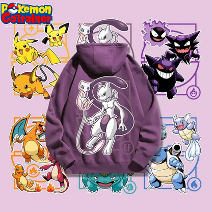 2024 New Gengar, Haunter & Gastly / Mew & Mewtwo Hoodies Sweatshirt Tracksuit Sports Sweatshirt Winter Retro Harajuku Casual Loose Jumper