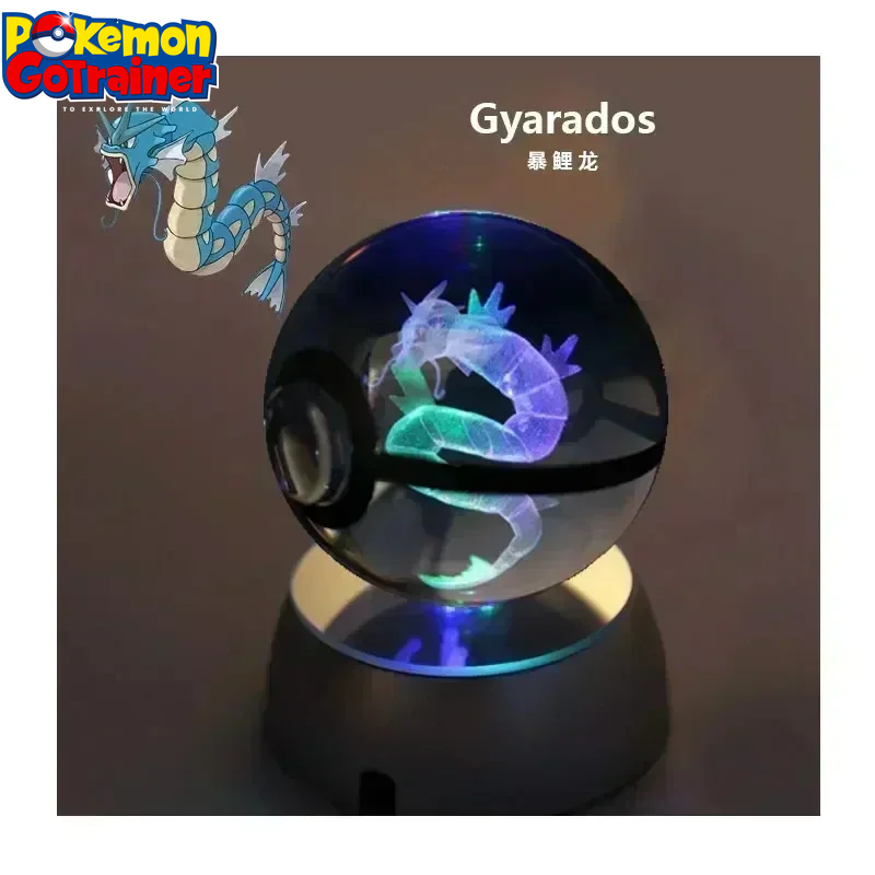 "Charmander 3D Crystal Ball Pokémon Figurine with LED Light Base - Collectible Model Featuring Pikachu and Mewtwo - Ideal Gift for Kids"