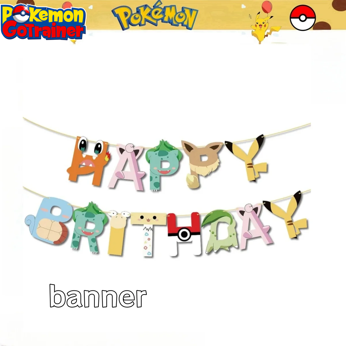 Pokemon Happy Birthday Banner Party Decoration Pikachu Flag Banner Baby Shower Kids Boys Favors Gifts for Party Decor Supplies