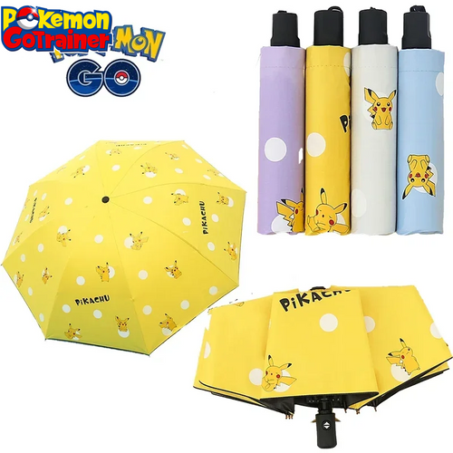 Pikachu Automatic Umbrella Folding Sun Rain or Shine Dual-Use Umbrella Men Women Sunshade Sun Protection UV Protection