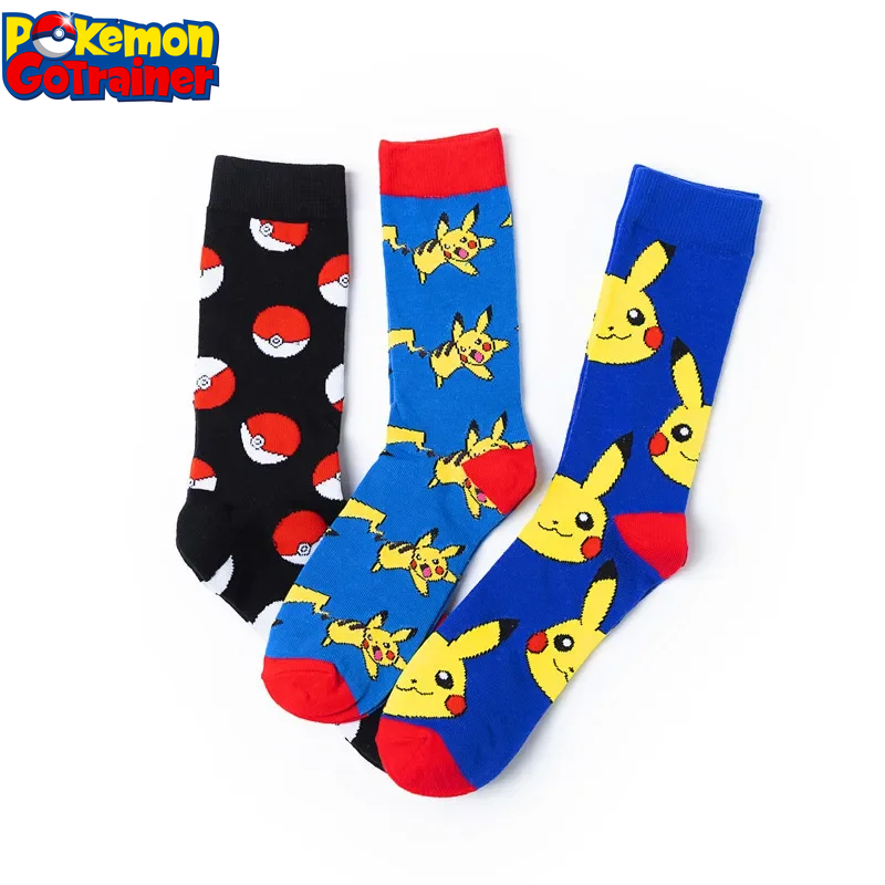 Anime Pokemon Stockings for Men Women Kids Pikachu Action Figure Large Size Elastic Casual Sports Long Socks in Cotton Toys Gift