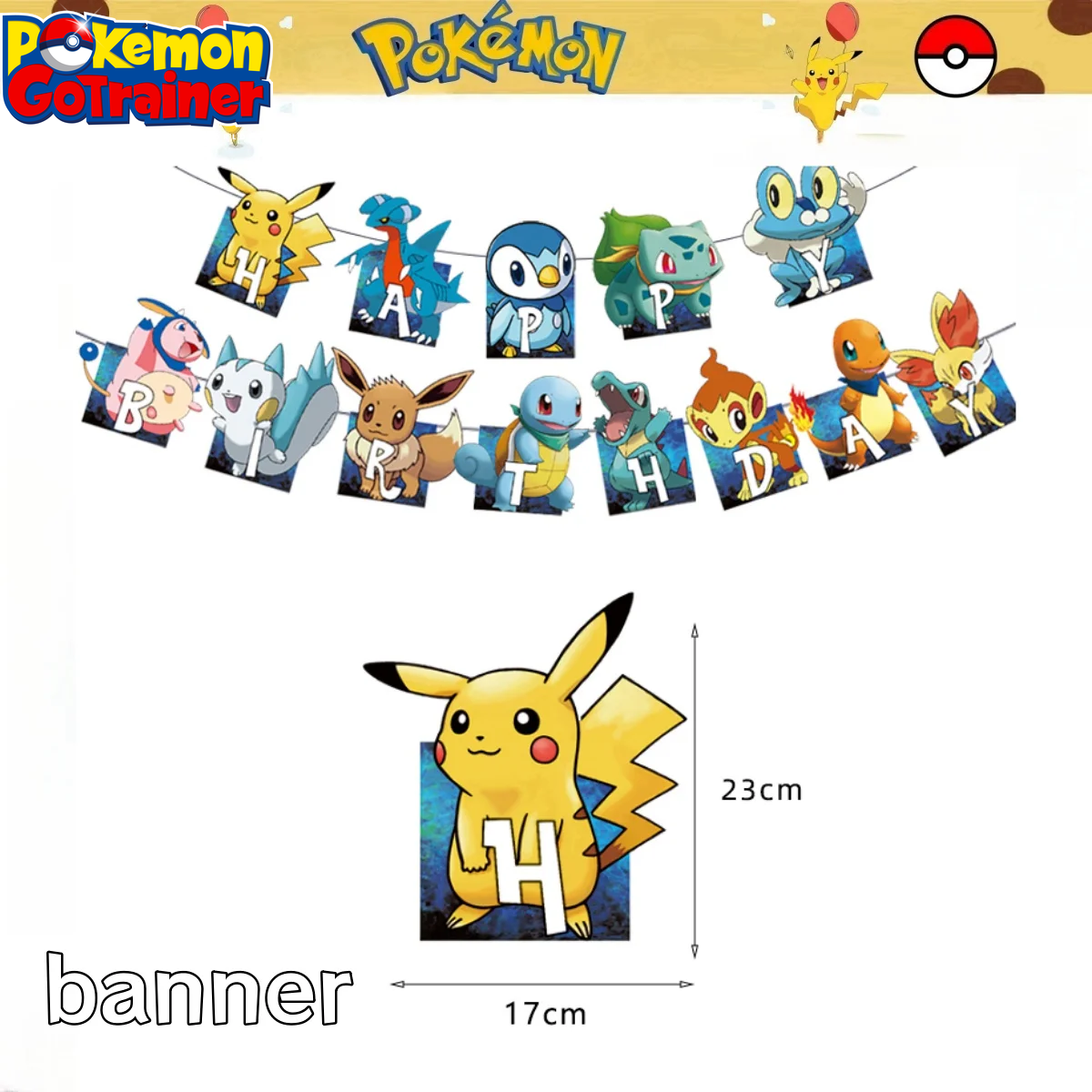 Pokemon Happy Birthday Banner Party Decoration Pikachu Flag Banner Baby Shower Kids Boys Favors Gifts for Party Decor Supplies