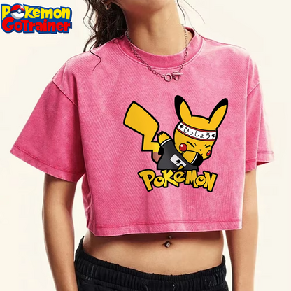 Japanese Anime Pikachu Woman T Shirts Summer American Retro Cotton Breathable Tee Shirt Fashion Casual Home Tshirt Short Sleeved