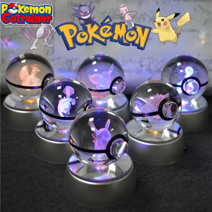 "Charmander 3D Crystal Ball Pokémon Figurine with LED Light Base - Collectible Model Featuring Pikachu and Mewtwo - Ideal Gift for Kids"