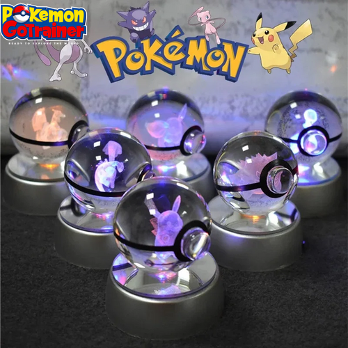 "Charmander 3D Crystal Ball Pokémon Figurine with LED Light Base - Collectible Model Featuring Pikachu and Mewtwo - Ideal Gift for Kids"