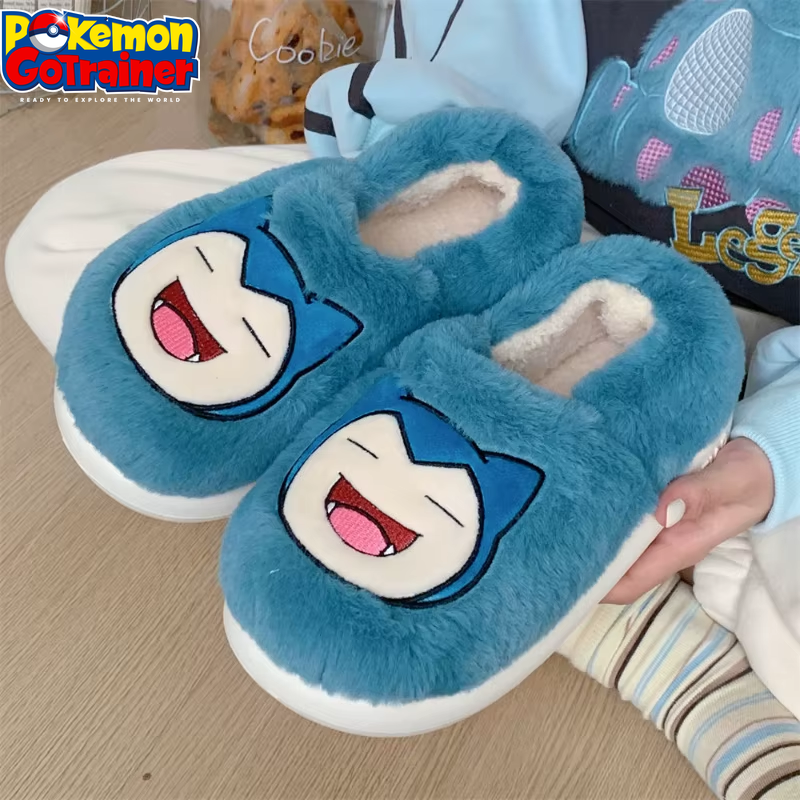 Genuine Pokémon Snorlax Plush Cotton Slippers for Men and Women - Autumn and Winter Fashion Home Footwear