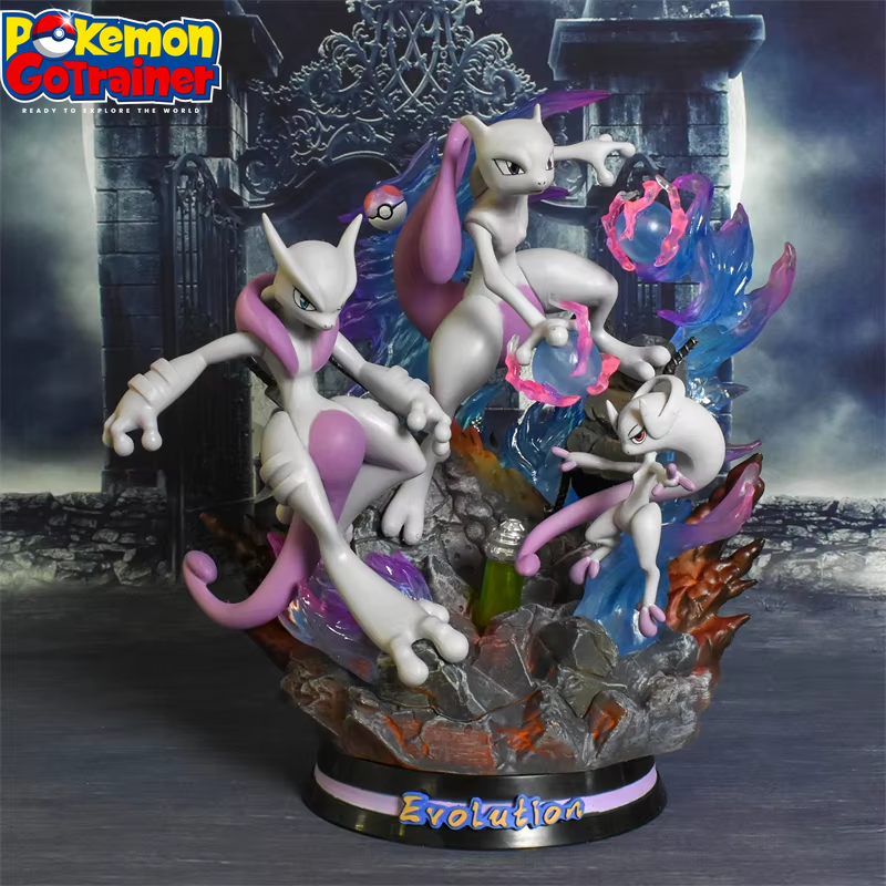 🌀 Mewtwo, Mega Mewtwo X & Mega Mewtwo Y Professional Pokemon Evolution Figure Set, LED Light 💡 PVC Model Deluxe Collection