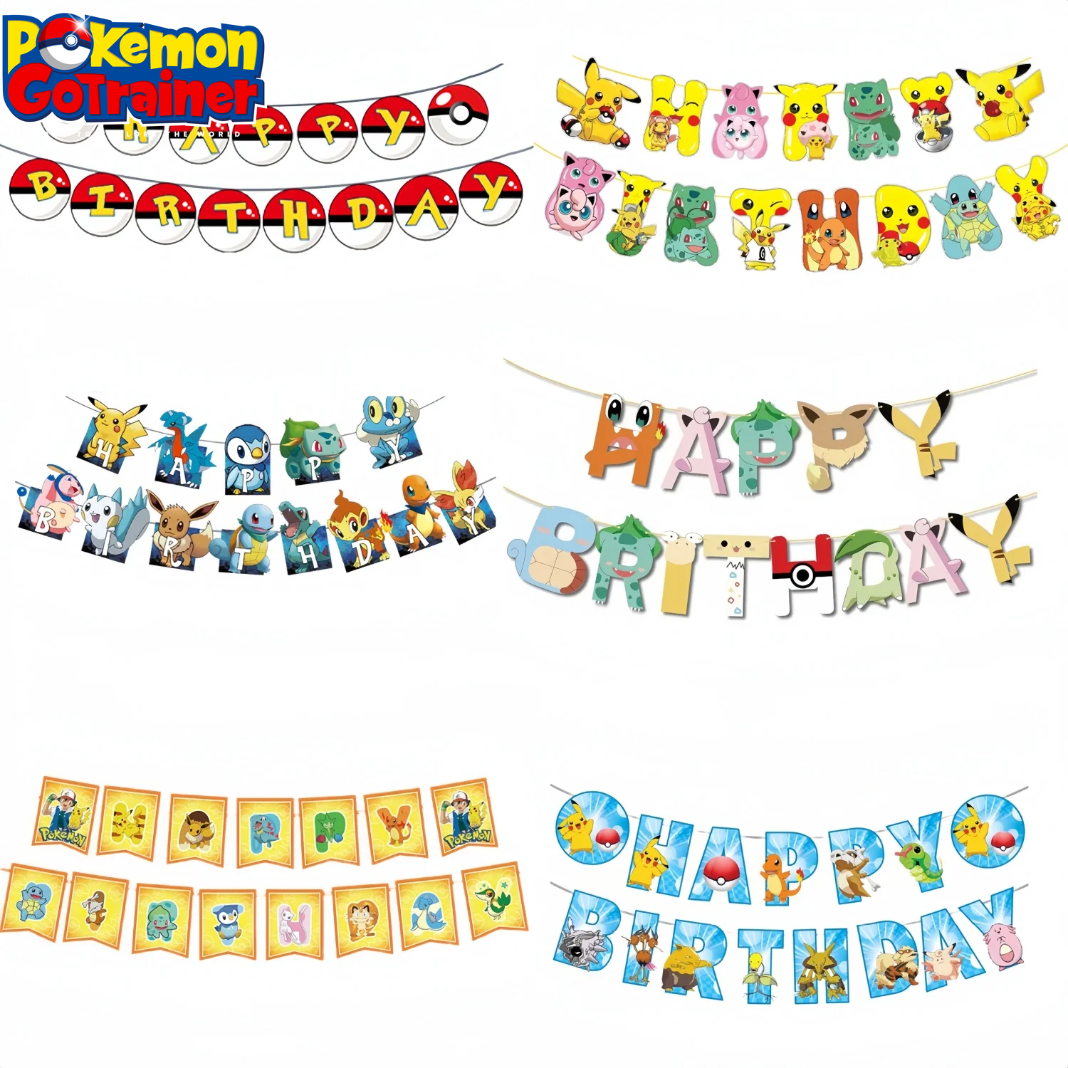 Pokemon Happy Birthday Banner Party Decoration Pikachu Flag Banner Baby Shower Kids Boys Favors Gifts for Party Decor Supplies